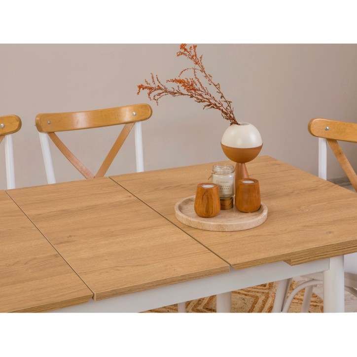 Set mesa comedor extensible y sillas (5 piezas) Oliver blanco