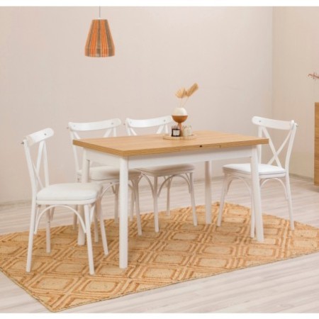 Set mesa comedor extensible y sillas (5 piezas) Oliver blanco