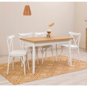 Set mesa comedor extensible y sillas (5 piezas) Oliver blanco - 869VEL8158