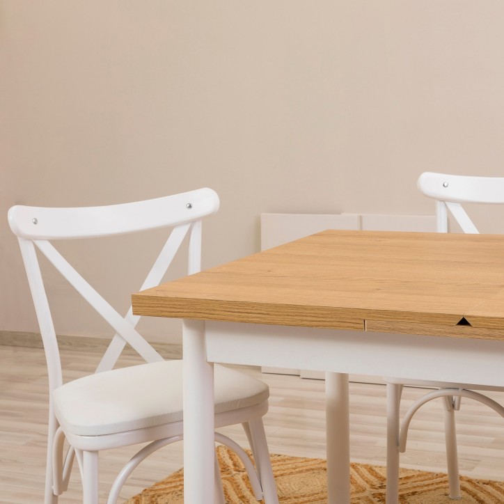 Set mesa comedor extensible y sillas (5 piezas) Oliver blanco