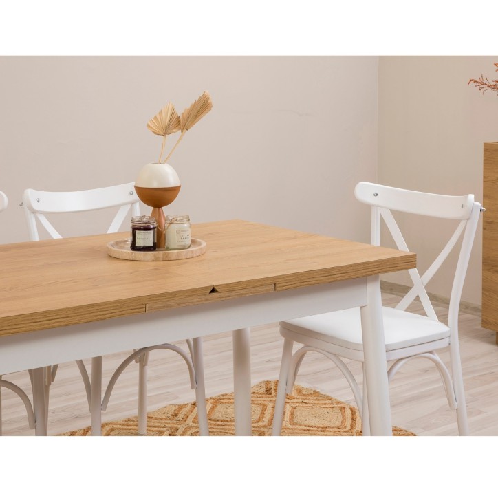 Set mesa comedor extensible y sillas (5 piezas) Oliver blanco