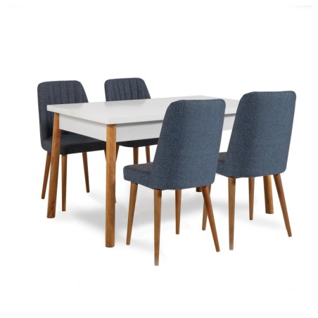 Set mesa comedor extensible y sillas (5 piezas) Santiago pino atlántico azul marino