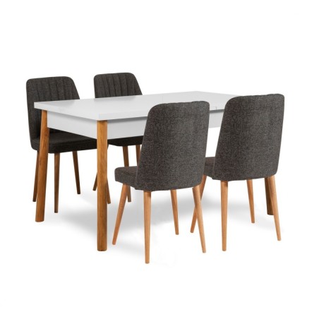 Set mesa comedor extensible y sillas (5 piezas) Santiago pino atlántico blanco antracita