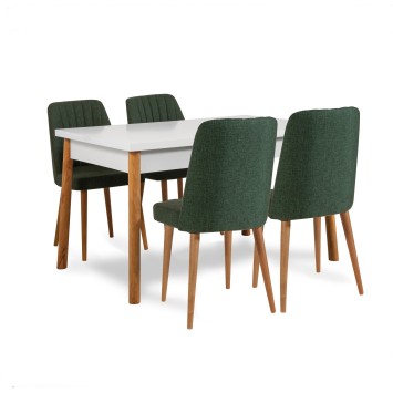 Set mesa comedor extensible y sillas (5 piezas) Santiago pino atlántico blanco verde - 869VEL5244