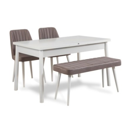 Set mesa comedor extensible y sillas (5 piezas) Santiago gris blanco