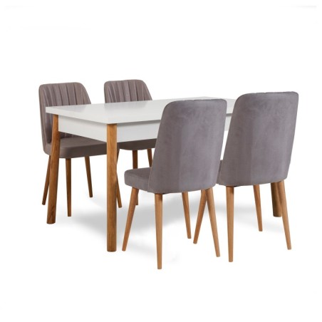 Set mesa comedor extensible y sillas (5 piezas) Santiago pino atlántico blanco gris