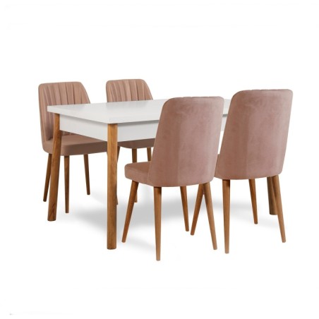 Set mesa comedor extensible y sillas (5 piezas) Santiago pino atlántico blanco piedra