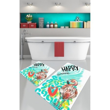 Alfombra de baño Set (2 piezas) Happy Flamingo multicolor