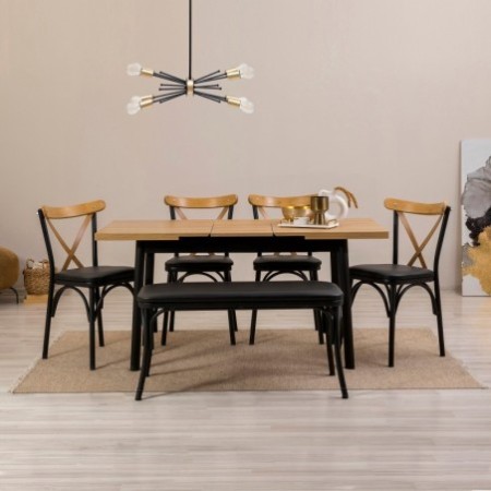 Set mesa comedor extensible y sillas (6 piezas) Oliver negro