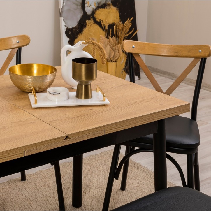 Set mesa comedor extensible y sillas (6 piezas) Oliver negro