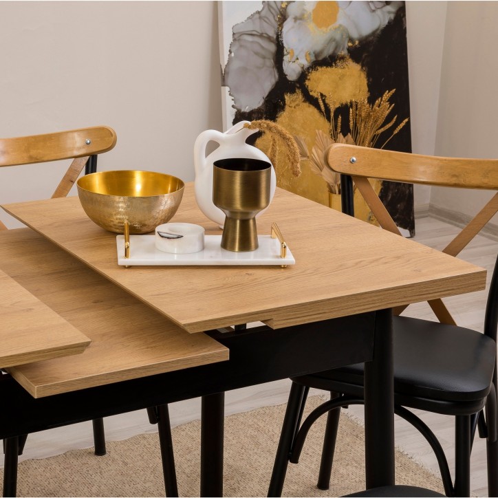 Set mesa comedor extensible y sillas (6 piezas) Oliver negro