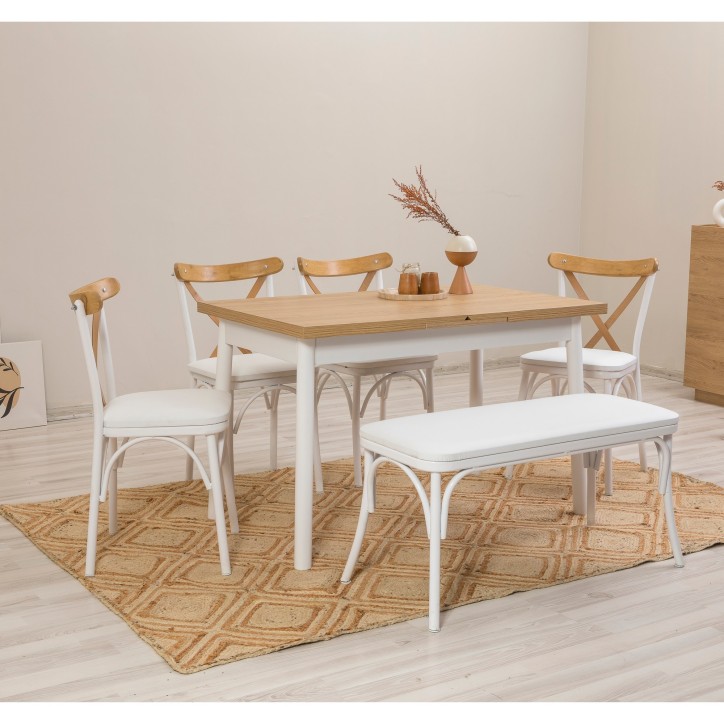 Set mesa comedor extensible y sillas (6 piezas) Oliver blanco