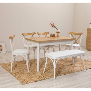 Set mesa comedor extensible y sillas (6 piezas) Oliver blanco - 869VEL8153