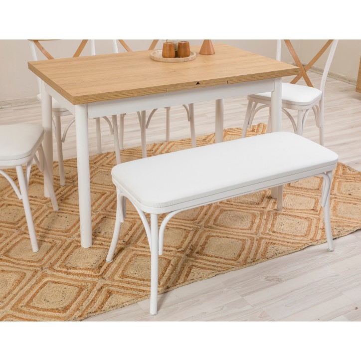 Set mesa comedor extensible y sillas (6 piezas) Oliver blanco