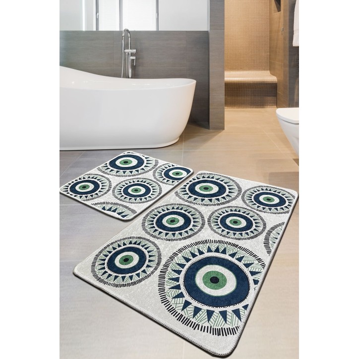 Alfombra de baño Set (2 piezas) Occhio verde gris azul oscuro verde