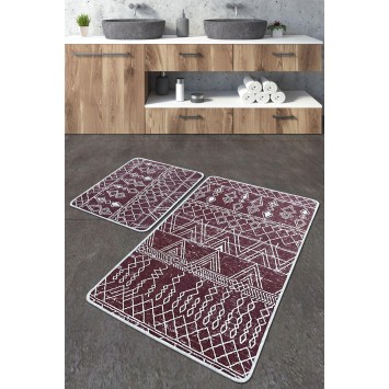 Alfombra de baño Set (2 piezas) Straordinario Djt  burdeos rojo blanco