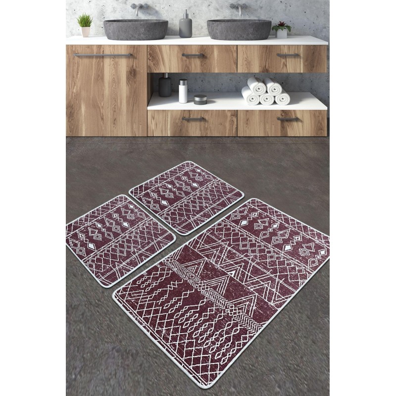 Alfombra de baño Set (3 piezas) Straordinario Djt  burdeos rojo blanco