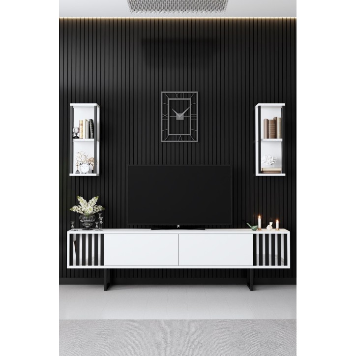 Conjunto de muebles de salón Chrome Line blanco negro