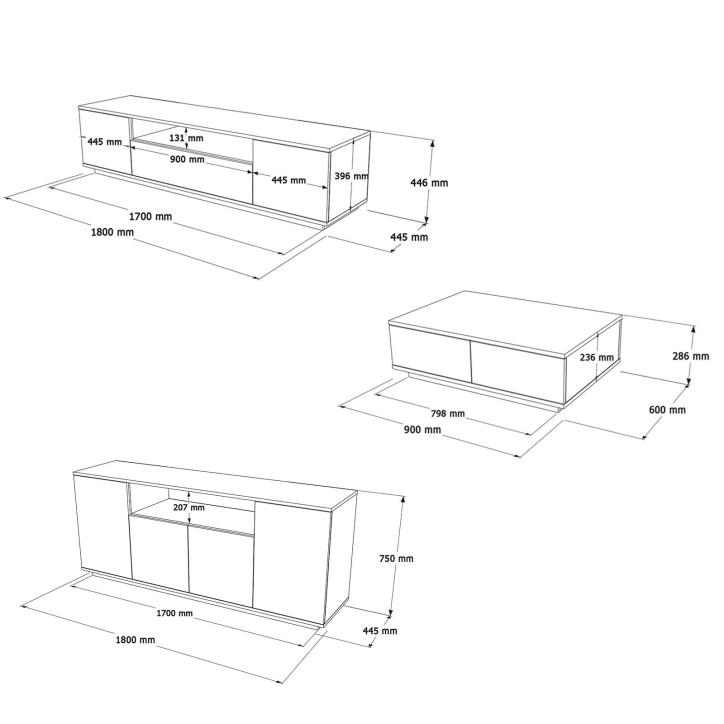 Conjunto de muebles de salón FR18-AW pino atlántico blanco