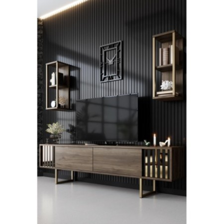 Conjunto de muebles de salón Line negro nogal