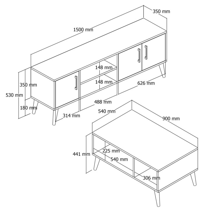 Conjunto de muebles de salón 1580-2070 antracita nogal