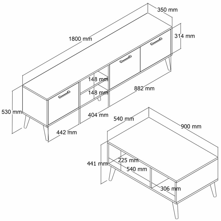 Conjunto de muebles de salón 1581-2070 antracita nogal