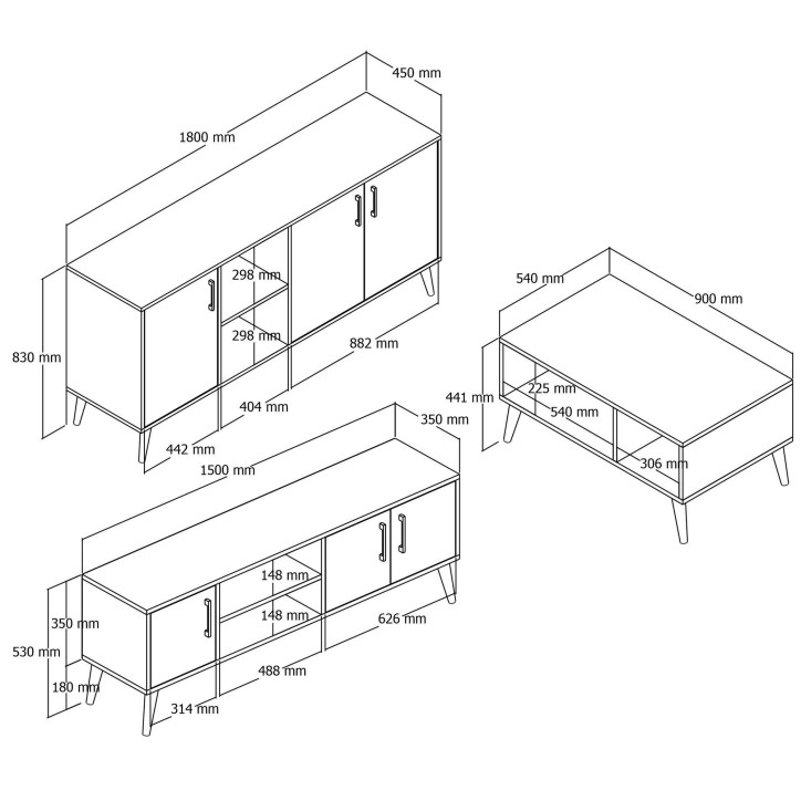 Conjunto de muebles de salón 1582-2072-1622 nogal