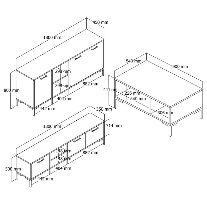 Conjunto de muebles de salón 1592-2082-1632 nogal