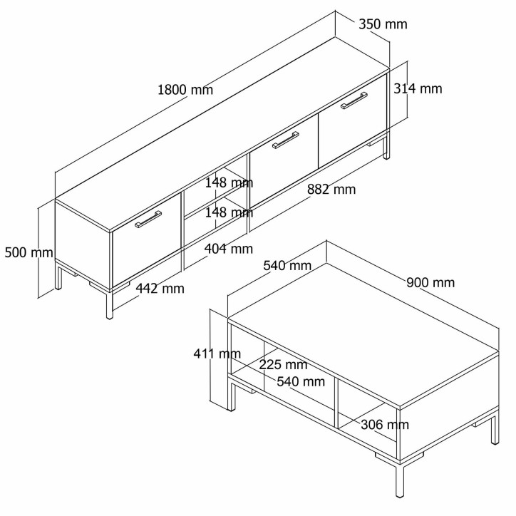 Conjunto de muebles de salón 1594-2084 roble blanco