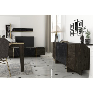 Conjunto de muebles de salón Veyron 3 dorado negro - 542TLN3103