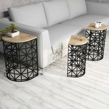 Set mesas de café (3 piezas) Stil Metal Ferforje roble negro - 845HCT5233