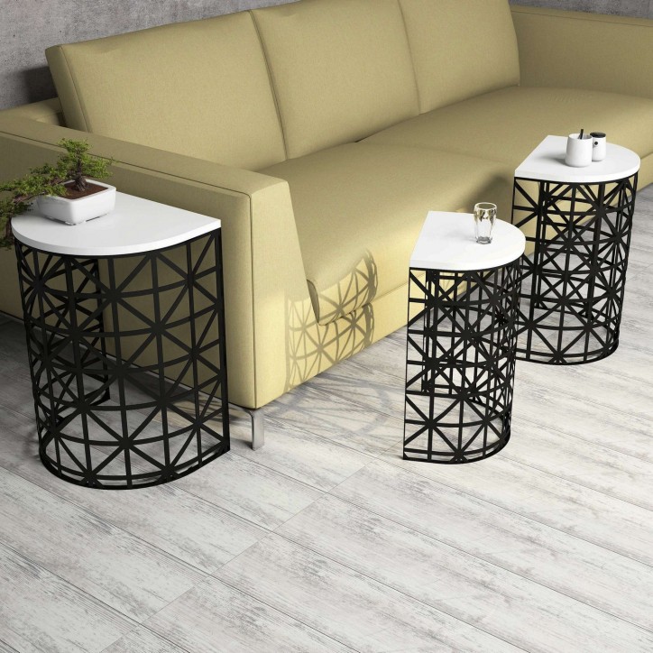 Set mesas de café (3 piezas) Stil Metal Ferforje blanco negro