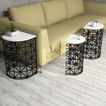 Set mesas de café (3 piezas) Stil Metal Ferforje blanco negro - 845HCT5232