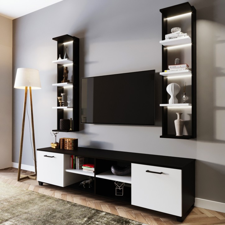 Mueble TV Çift Raflı L512 blanco negro