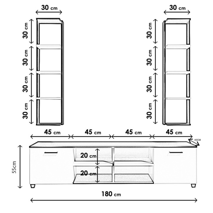 Mueble TV Çift Raflı L512 blanco negro