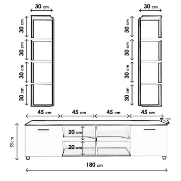 Mueble TV Çift Raflı L512 blanco negro - 285LCV1134