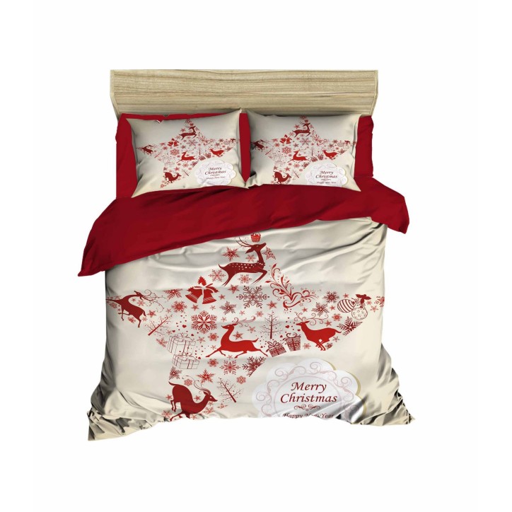 Conjunto funda de edredón King 461 beige blanco rojo