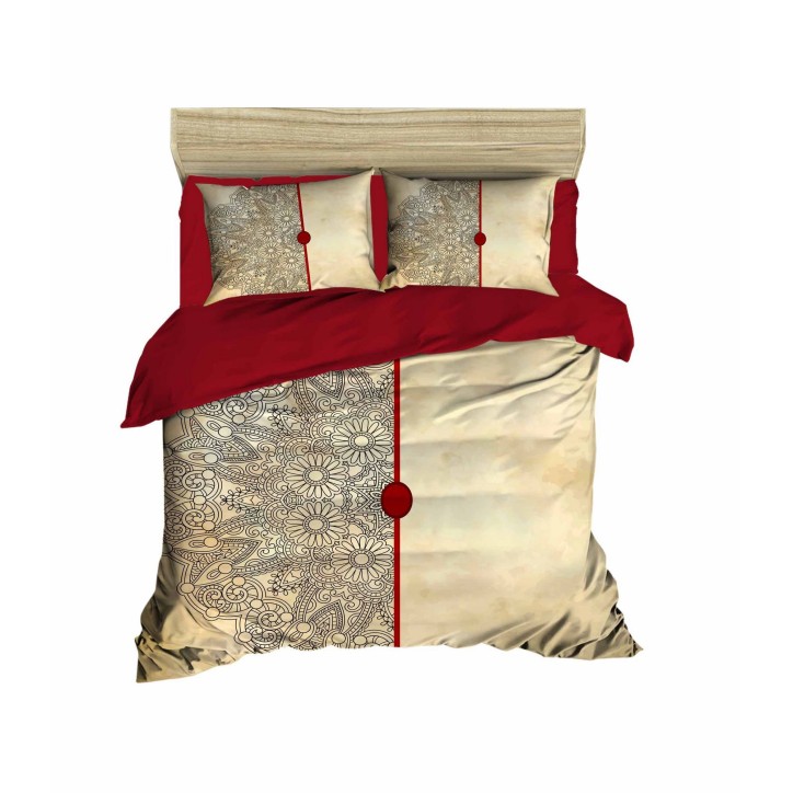 Conjunto funda de edredón King 465 gris beige rojo