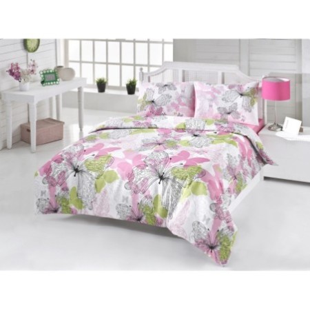 Conjunto funda de edredón King Belinda v2 negro verde blanco rosa