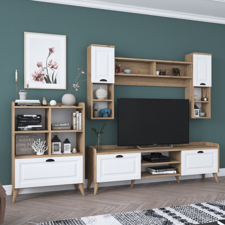 Mueble TV con estante AA101-2554 nogal blanco