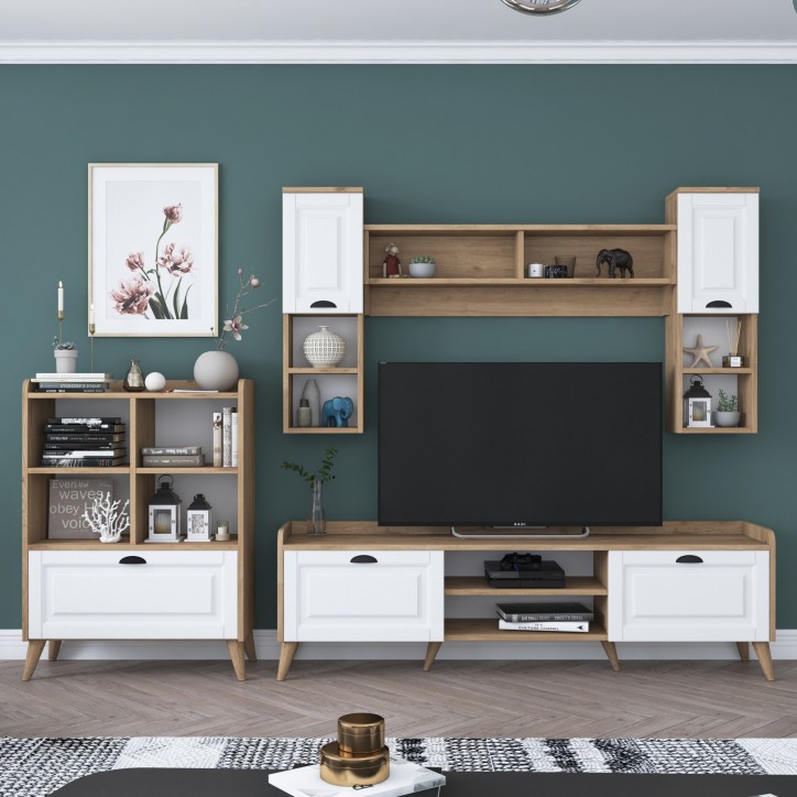 Mueble TV con estante AA101-2554 nogal blanco