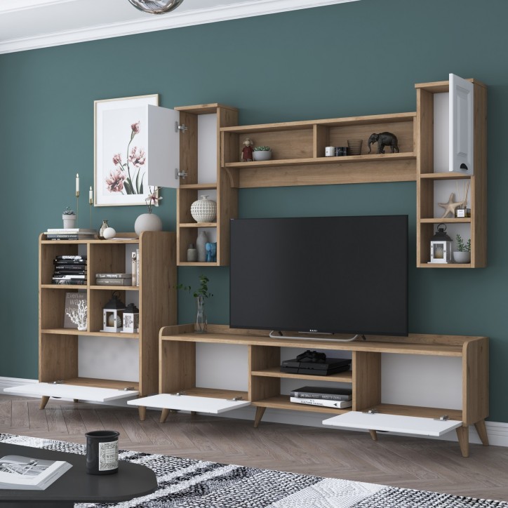 Mueble TV con estante AA101-2554 nogal blanco