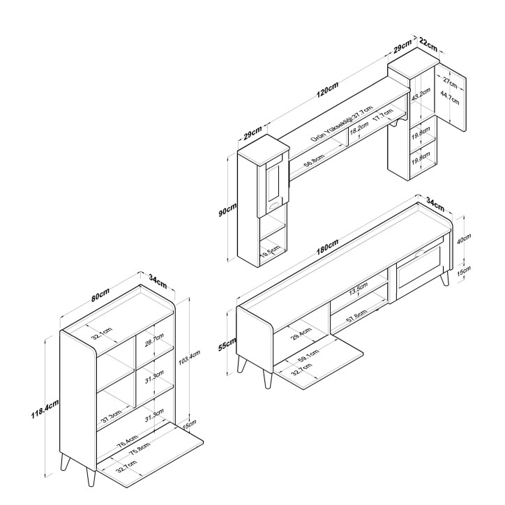 Mueble TV con estante AA101-2554 nogal blanco