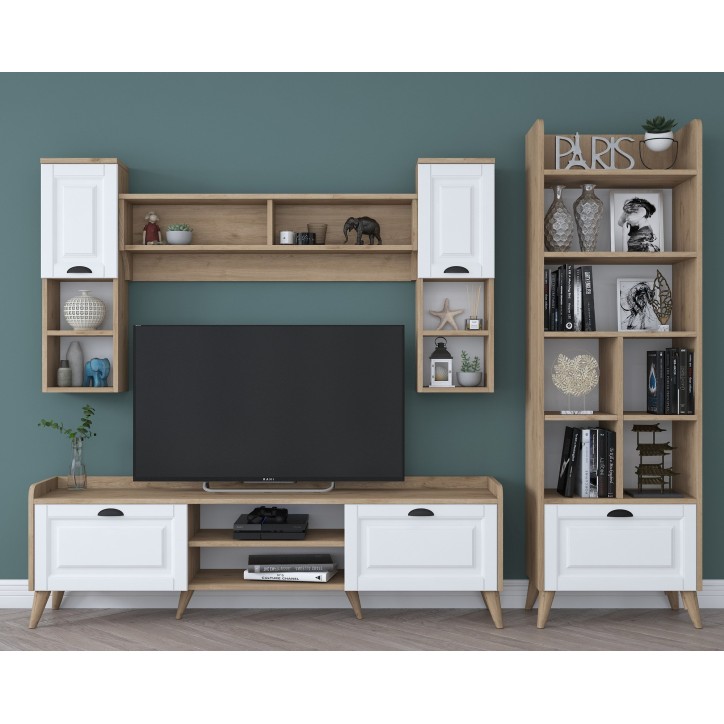 Mueble TV con estante AA101-2555 nogal blanco