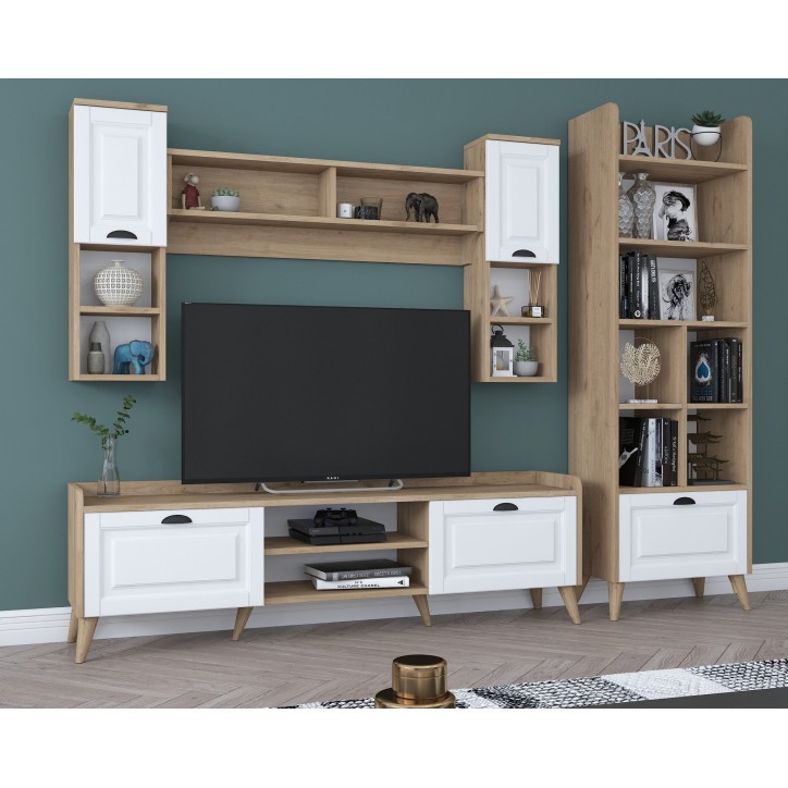 Mueble TV con estante AA101-2555 nogal blanco