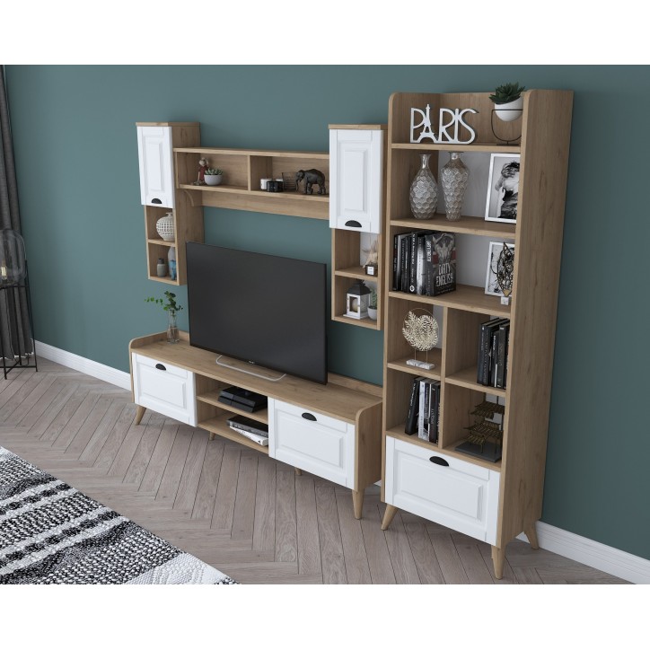 Mueble TV con estante AA101-2555 nogal blanco