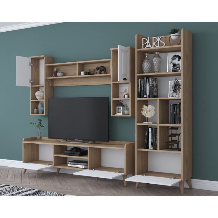 Mueble TV con estante AA101-2555 nogal blanco