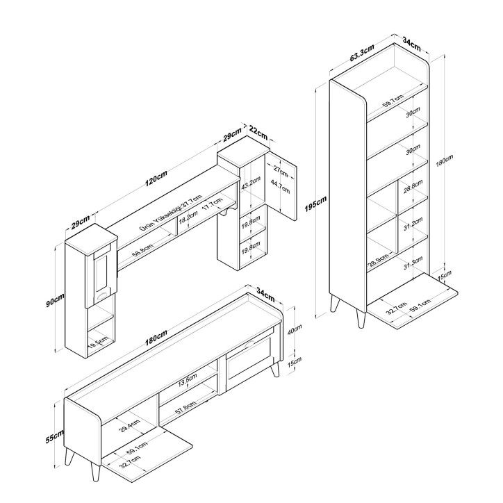 Mueble TV con estante AA101-2555 nogal blanco