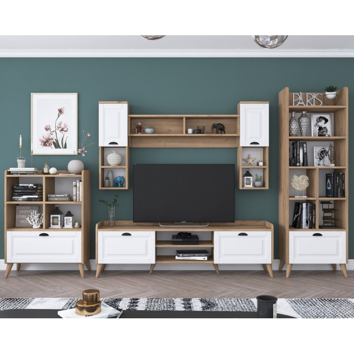 Mueble TV con estante AA101-2557 nogal blanco