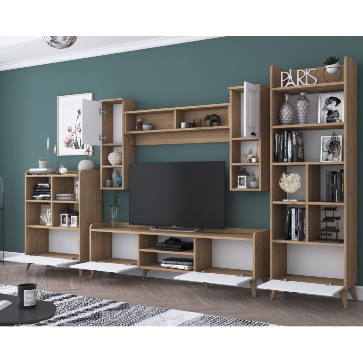 Mueble TV con estante AA101-2557 nogal blanco